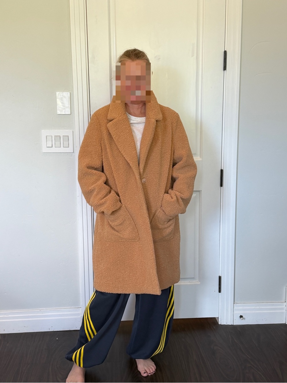 French Connection Cozy Camel Teddy Fleece Coat